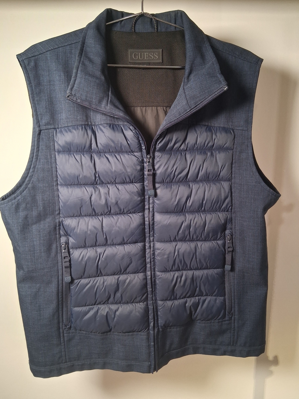 GUESS Men's Blue Quilted Hybrid Vest
